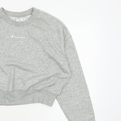 Champion Women Grey Logo Cropped Pullover Sweatshirt Size L