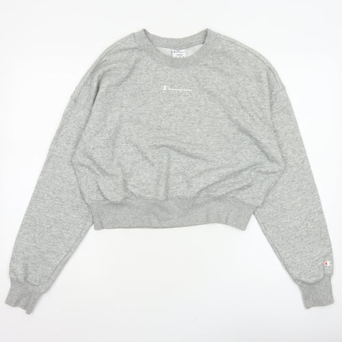 Champion Women Grey Logo Cropped Pullover Sweatshirt Size L