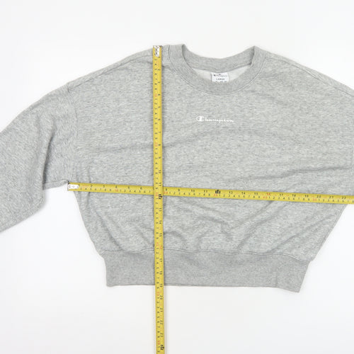 Champion Women Grey Logo Cropped Pullover Sweatshirt Size L