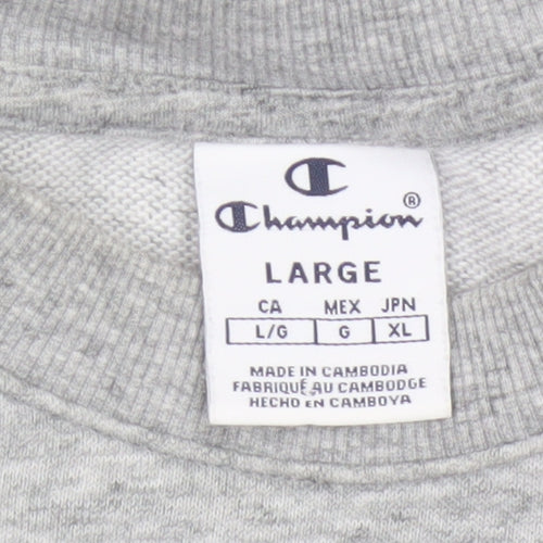 Champion Women Grey Logo Cropped Pullover Sweatshirt Size L
