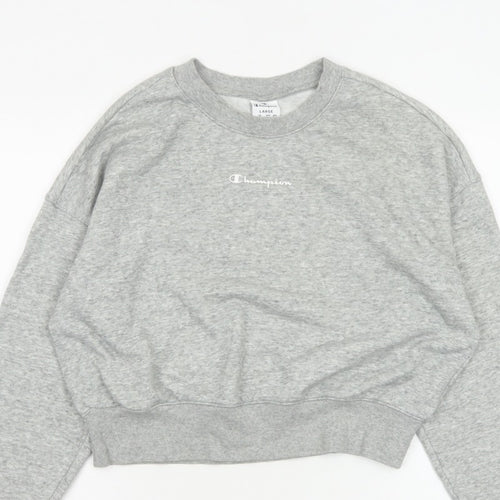 Champion Women Grey Logo Cropped Pullover Sweatshirt Size L