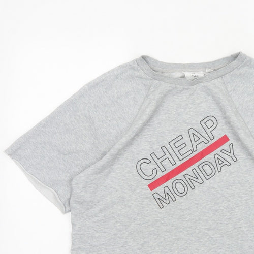 Cheap Monday Women Grey M Cropped Raglan Graphic T-Shirt