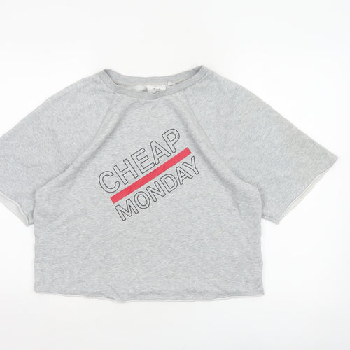 Cheap Monday Women Grey M Cropped Raglan Graphic T-Shirt