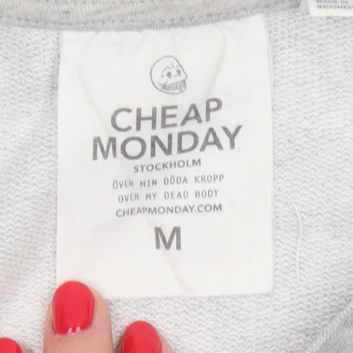 Cheap Monday Women Grey M Cropped Raglan Graphic T-Shirt