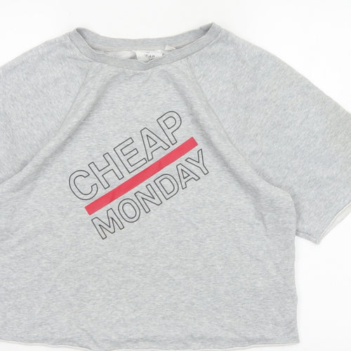 Cheap Monday Women Grey M Cropped Raglan Graphic T-Shirt