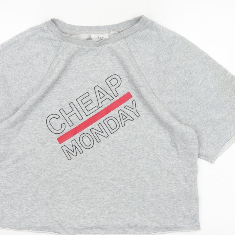 Cheap Monday Women Grey M Cropped Raglan Graphic T-Shirt