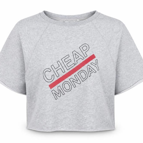 Cheap Monday Women Grey M Cropped Raglan Graphic T-Shirt