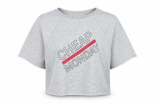 Cheap Monday Women Grey M Cropped Raglan Graphic T-Shirt