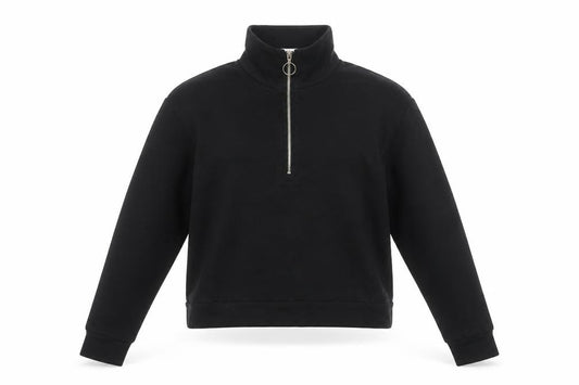 Front view of NA-KD Women's Black M Half Zip High Neck Sweatshirt Cotton Blend