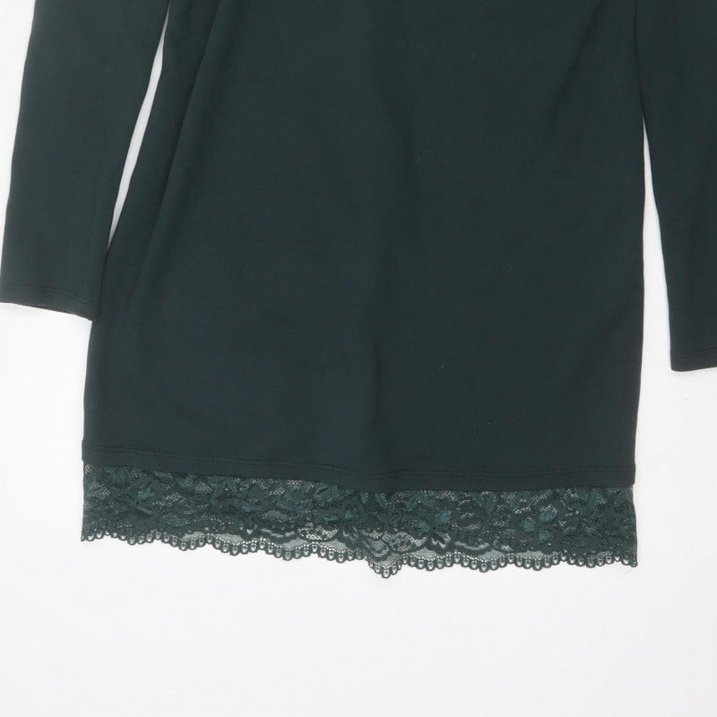 Tezenis Women Green M Lace Hem Backless Tie Tunic Blouse