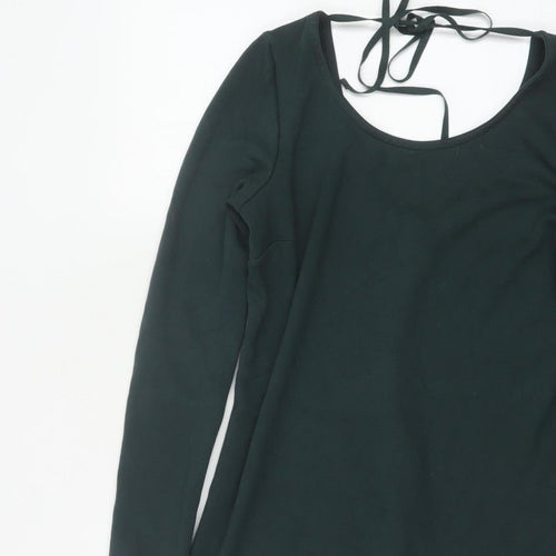 Tezenis Women Green M Lace Hem Backless Tie Tunic Blouse