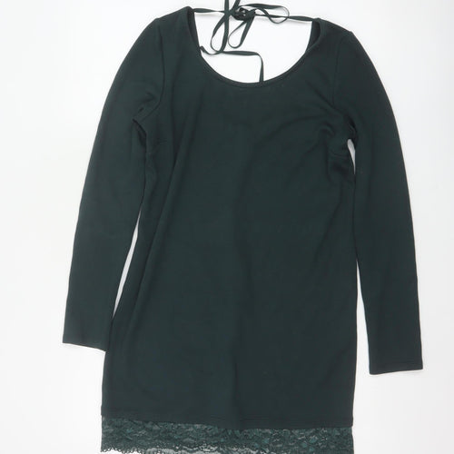 Tezenis Women Green M Lace Hem Backless Tie Tunic Blouse