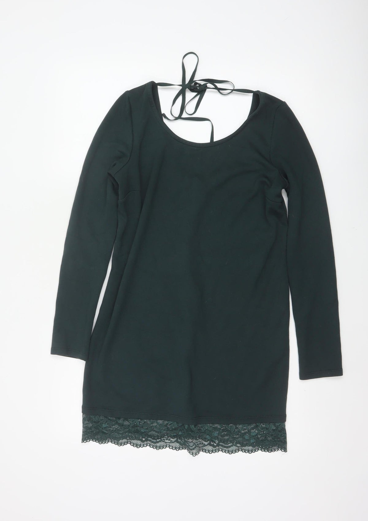 Tezenis Women Green M Lace Hem Backless Tie Tunic Blouse