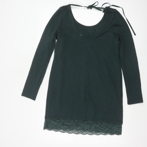 Tezenis Women Green M Lace Hem Backless Tie Tunic Blouse
