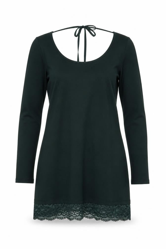 Tezenis Women Green M Lace Hem Backless Tie Tunic Blouse