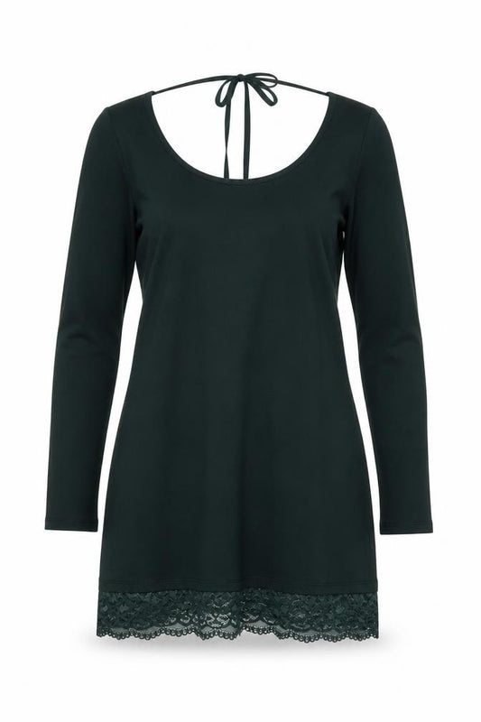 Tezenis Women Green M Lace Hem Backless Tie Tunic Blouse
