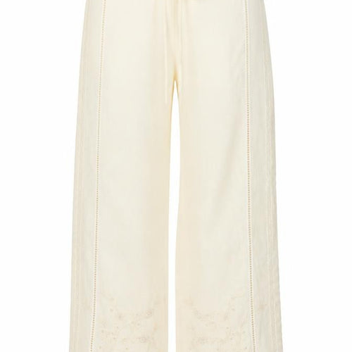 Zara Women Ivory S Linen Wide-Leg Drawstring Embroidered Trousers