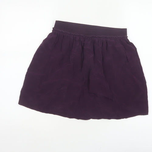 Hush Women Purple Silk Mini Skater Skirt S Elastic Waist