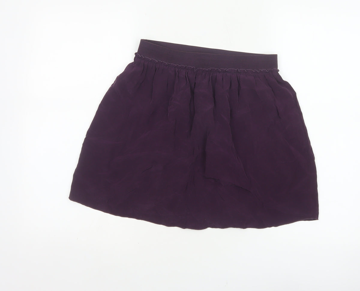 Hush Women Purple Silk Mini Skater Skirt S Elastic Waist