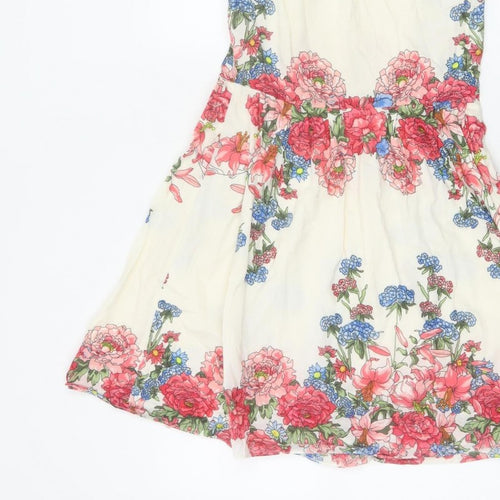 Oasis Women Ivory Floral Cotton Fit & Flare Knee Length Dress UK 8