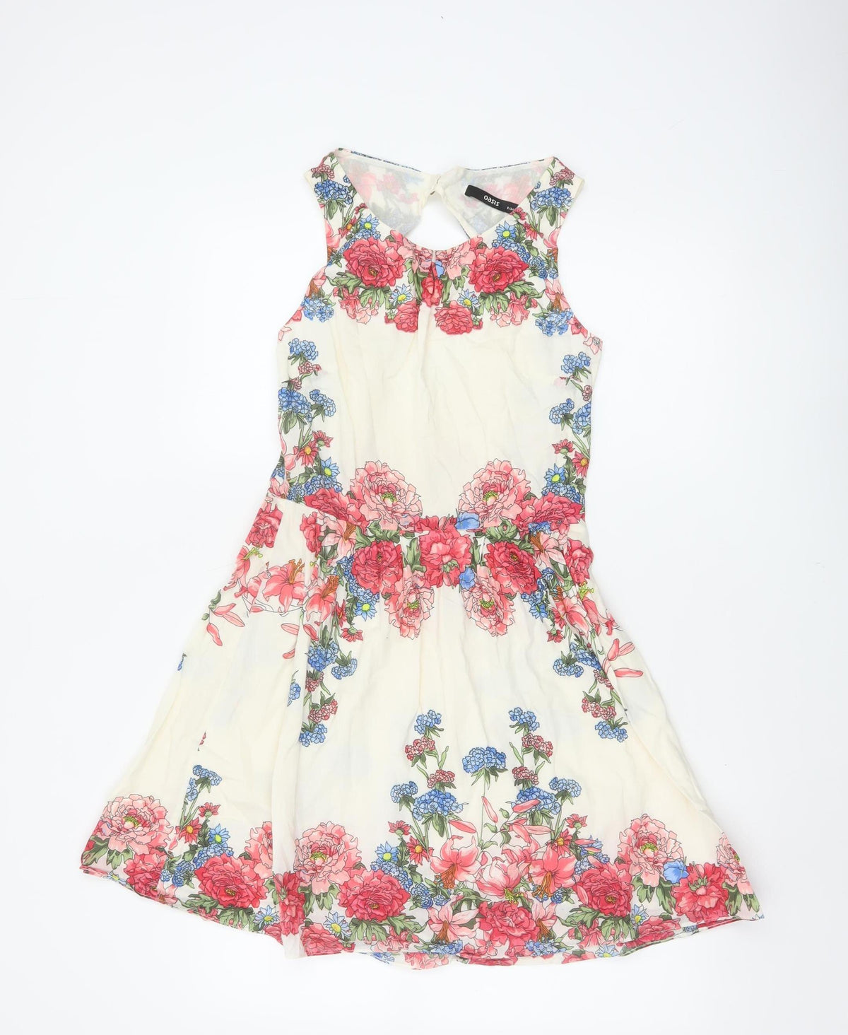 Oasis Women Ivory Floral Cotton Fit & Flare Knee Length Dress UK 8