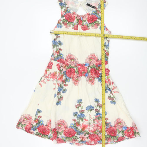Oasis Women Ivory Floral Cotton Fit & Flare Knee Length Dress UK 8
