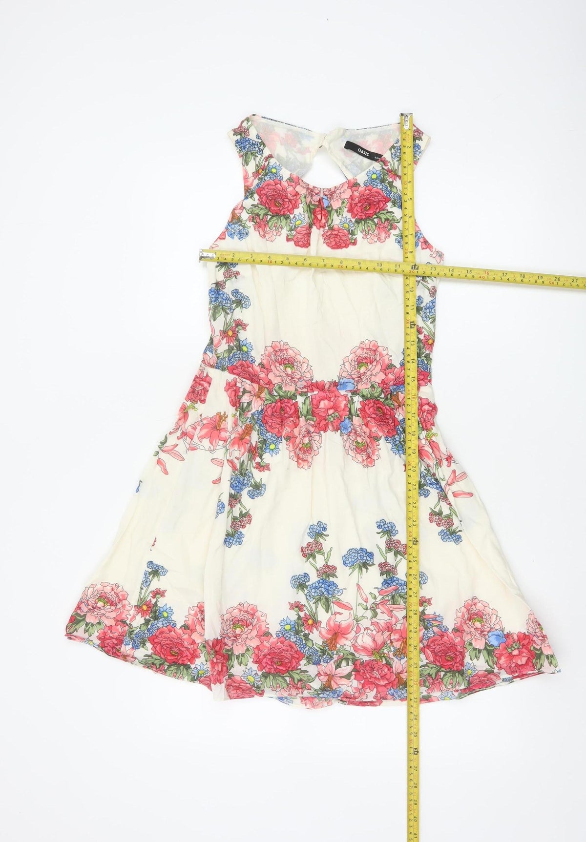 Oasis Women Ivory Floral Cotton Fit & Flare Knee Length Dress UK 8