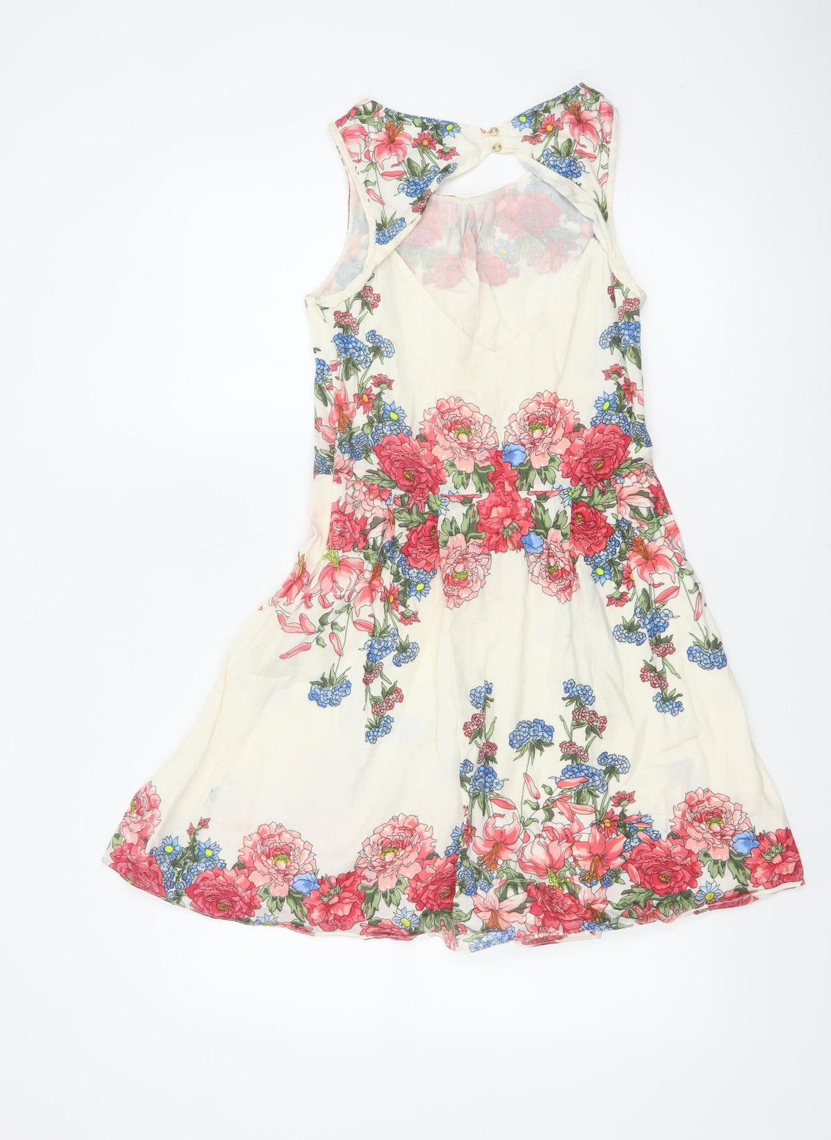 Oasis Women Ivory Floral Cotton Fit & Flare Knee Length Dress UK 8