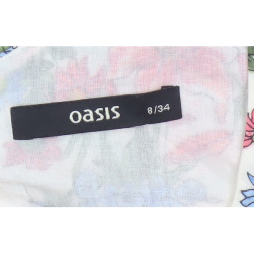 Oasis Women Ivory Floral Cotton Fit & Flare Knee Length Dress UK 8