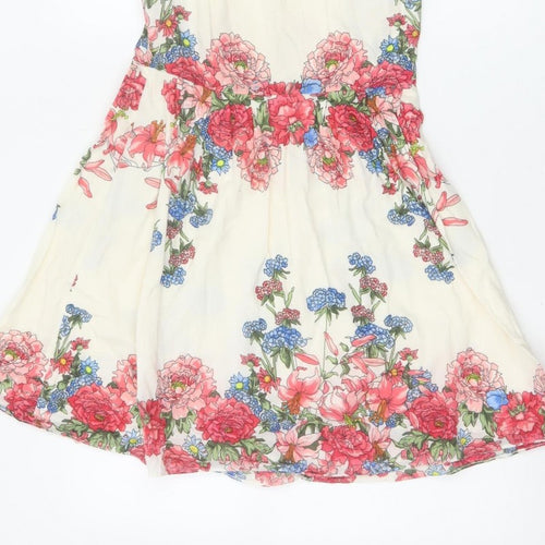 Oasis Women Ivory Floral Cotton Fit & Flare Knee Length Dress UK 8