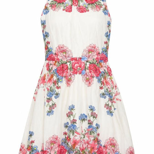 Oasis Women Ivory Floral Cotton Fit & Flare Knee Length Dress UK 8