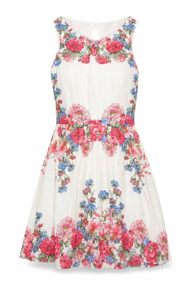 Oasis Women Ivory Floral Cotton Fit & Flare Knee Length Dress UK 8