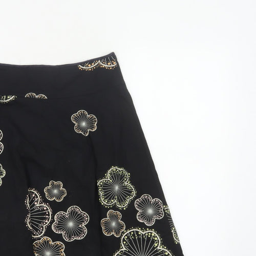 Red Herring Women’s Black Floral A-Line Knee Length Skirt UK 10