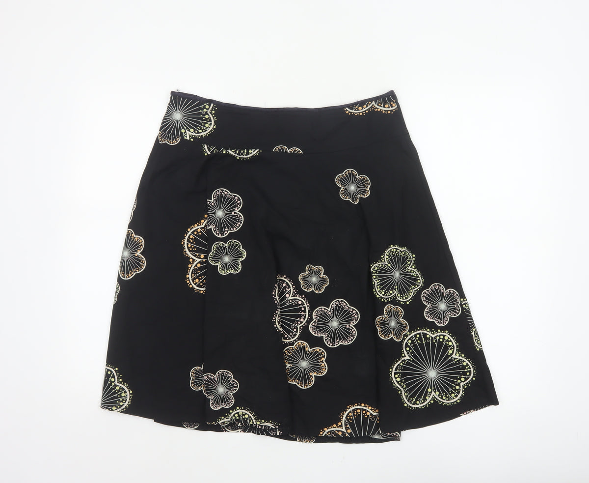 Red Herring Women’s Black Floral A-Line Knee Length Skirt UK 10