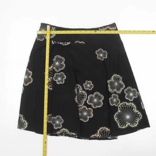 Red Herring Women’s Black Floral A-Line Knee Length Skirt UK 10