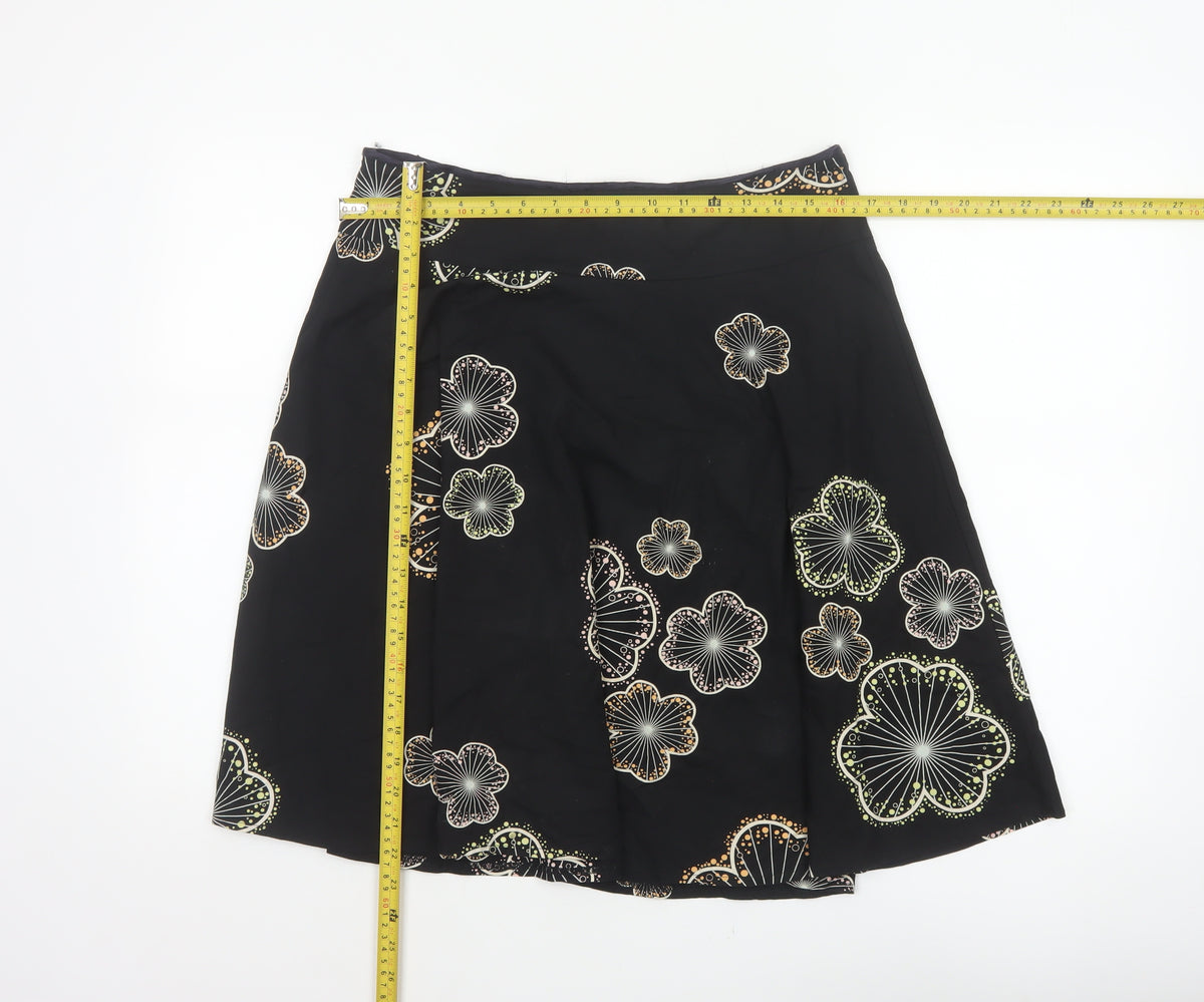 Red Herring Women’s Black Floral A-Line Knee Length Skirt UK 10