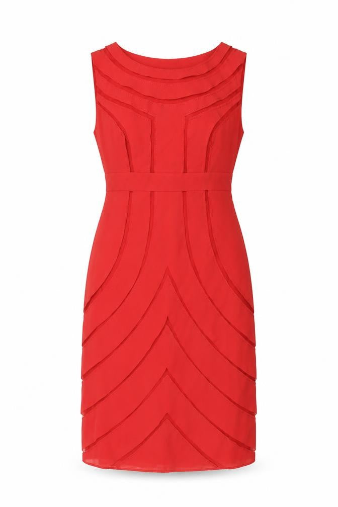Per Una Women’s Red UK 10 Sleeveless Layered Chiffon Sheath Dress