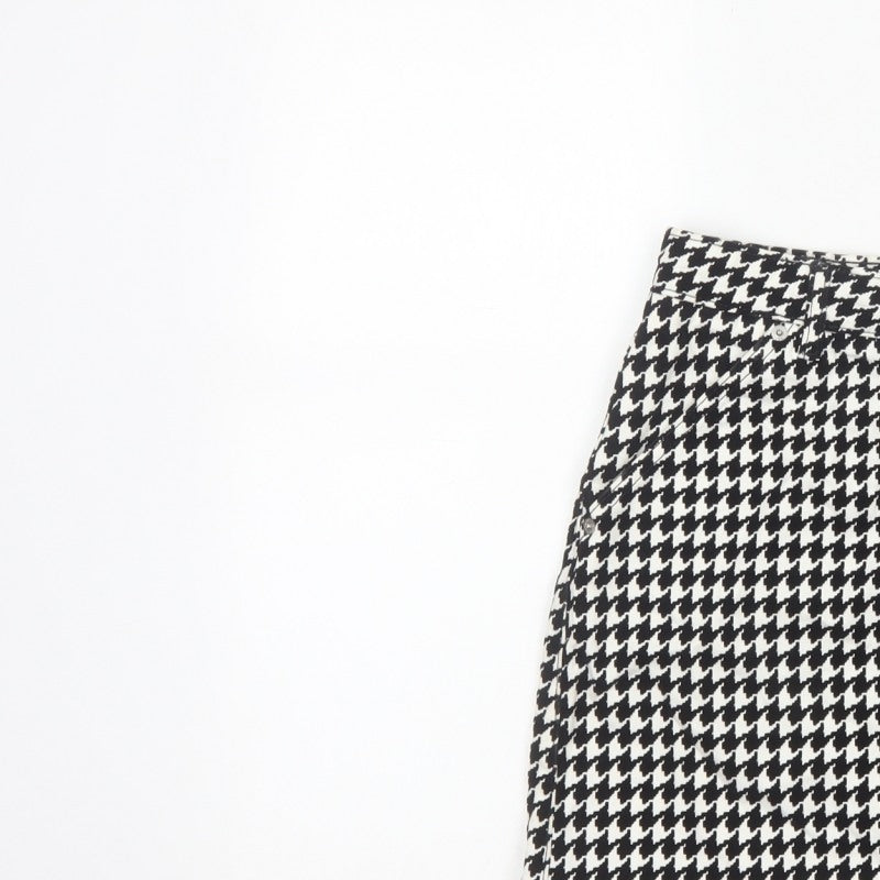 Topshop Women Black White UK 8 A-Line Mini Houndstooth Zip Skirt