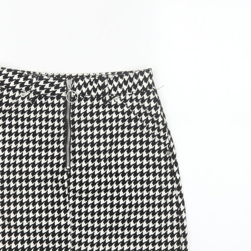 Topshop Women Black White UK 8 A-Line Mini Houndstooth Zip Skirt
