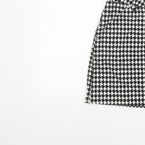Topshop Women Black White UK 8 A-Line Mini Houndstooth Zip Skirt