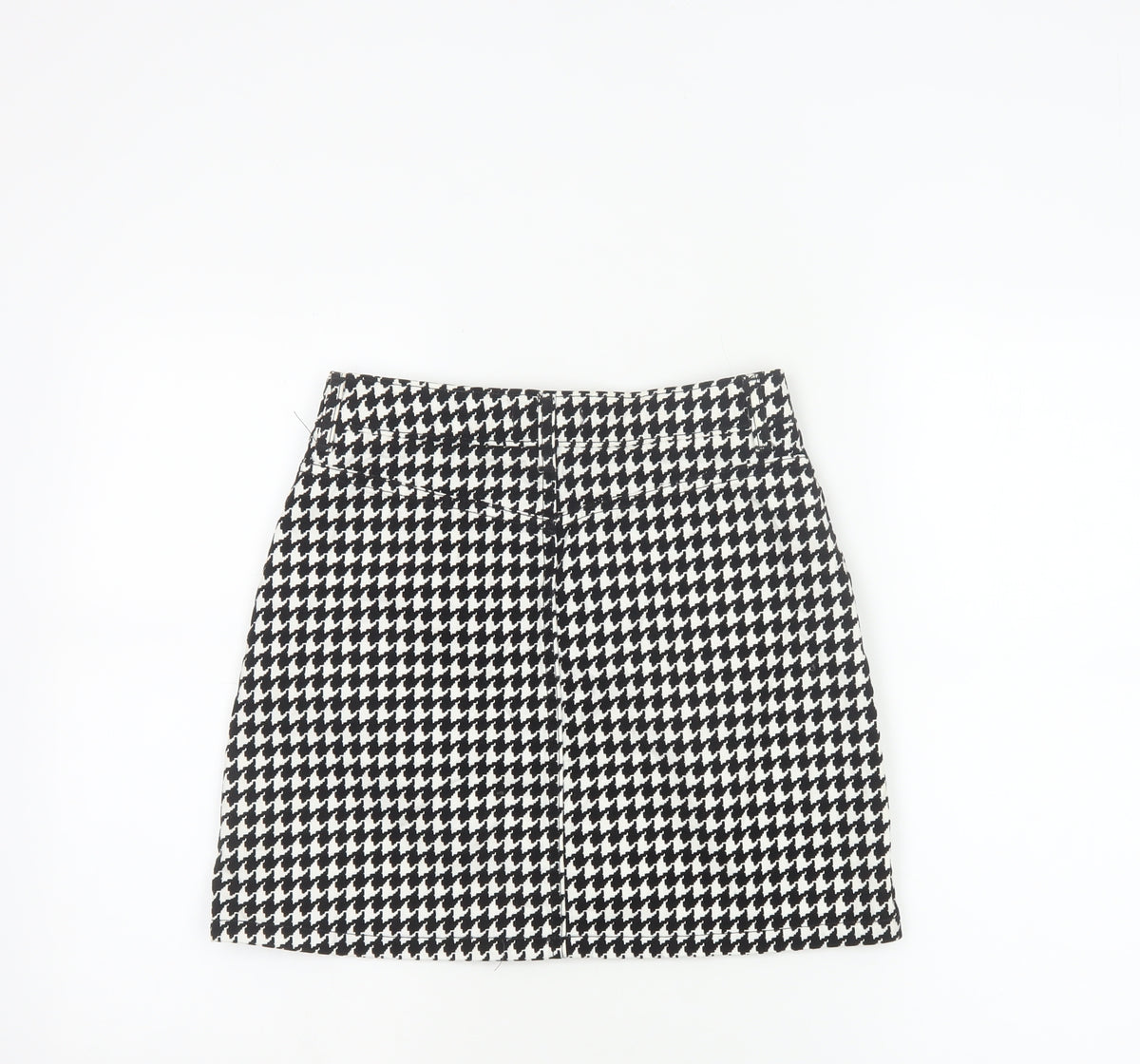 Topshop Women Black White UK 8 A-Line Mini Houndstooth Zip Skirt