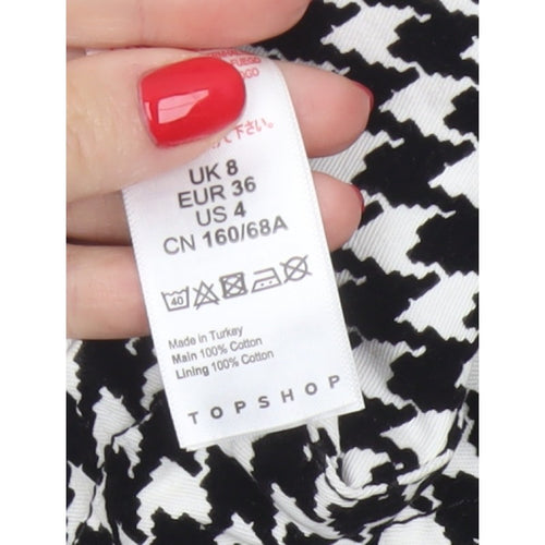 Topshop Women Black White UK 8 A-Line Mini Houndstooth Zip Skirt
