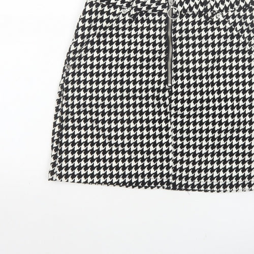 Topshop Women Black White UK 8 A-Line Mini Houndstooth Zip Skirt