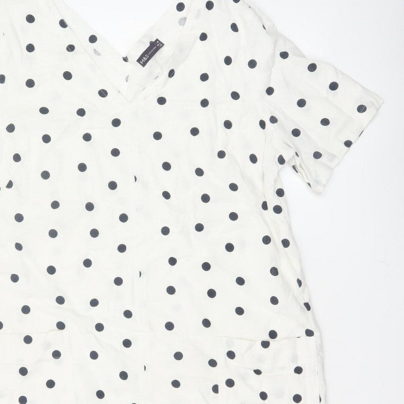 Marks and Spencer Women White Polka Dot UK 16 Shift Dress Pockets