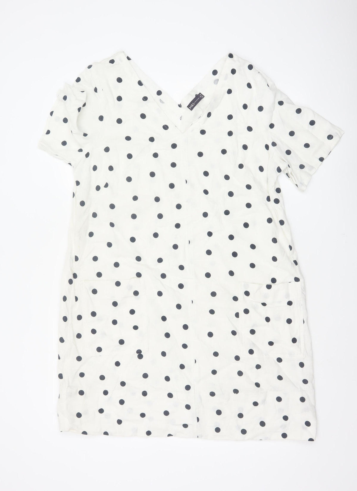 Marks and Spencer Women White Polka Dot UK 16 Shift Dress Pockets