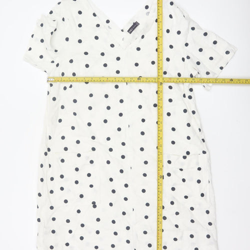 Marks and Spencer Women White Polka Dot UK 16 Shift Dress Pockets