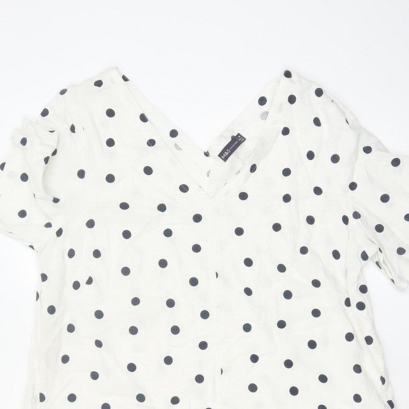 Marks and Spencer Women White Polka Dot UK 16 Shift Dress Pockets