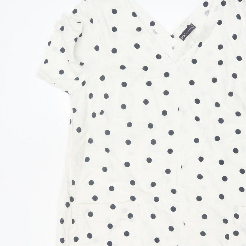 Marks and Spencer Women White Polka Dot UK 16 Shift Dress Pockets