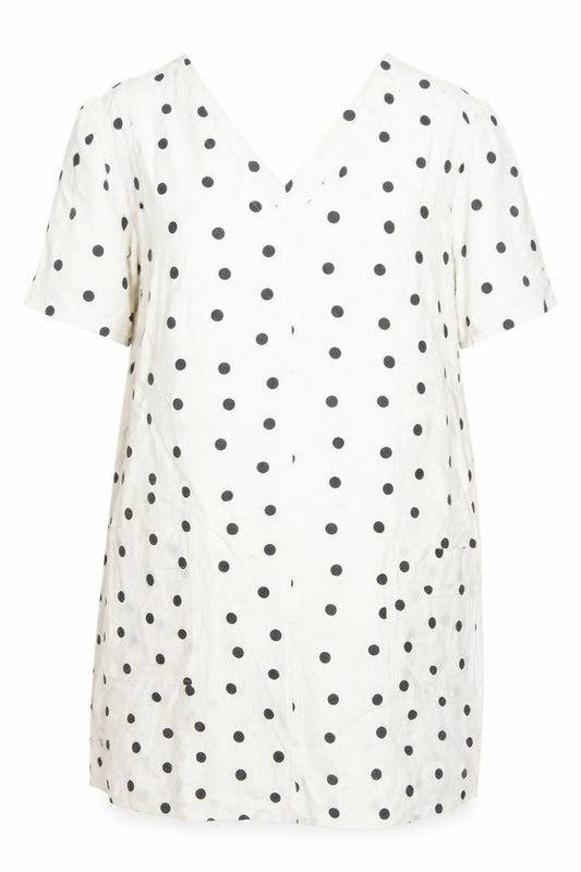 Front view of Marks and Spencer Women White Polka Dot UK 16 Shift Dress Pockets