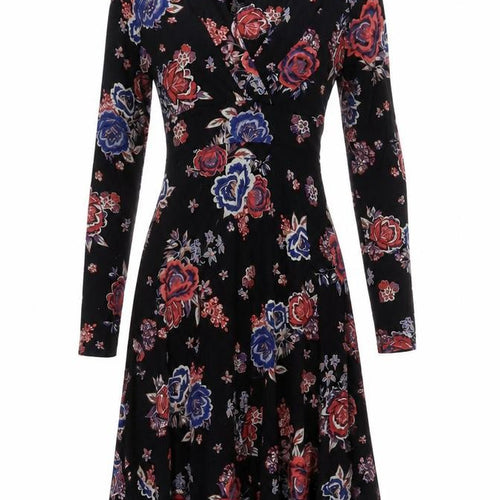 Monsoon Women Black Floral UK 10 Midi Fit & Flare Wrap Dress